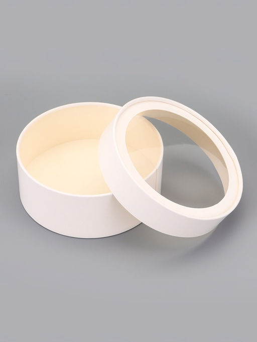 Набор круглых подарочных коробок с окном, завальцованные, белые, набор 8 шт., 15×6 см