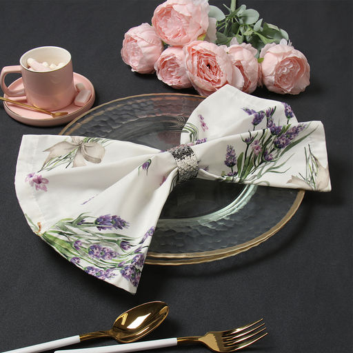 Набор салфеток с декоративными кольцами «Этель» Lavender, 40×40 см - 4 шт., 100% хлопок, саржа