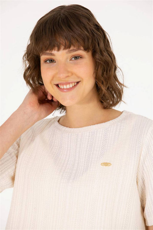 Женская кремовая футболка с круглым вырезом Неожиданная скидка в корзине - U.s. polo assn фото 2