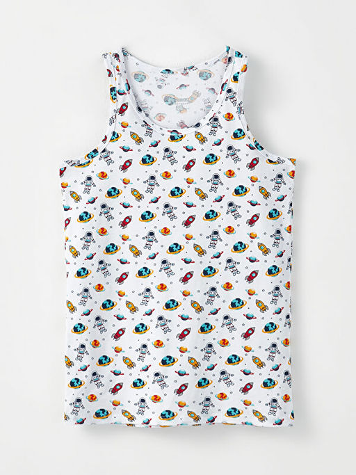 Bisiklet Yaka Bask?l? Pamuklu Erkek ?ocuk Atlet 2li - Waikiki фото 3