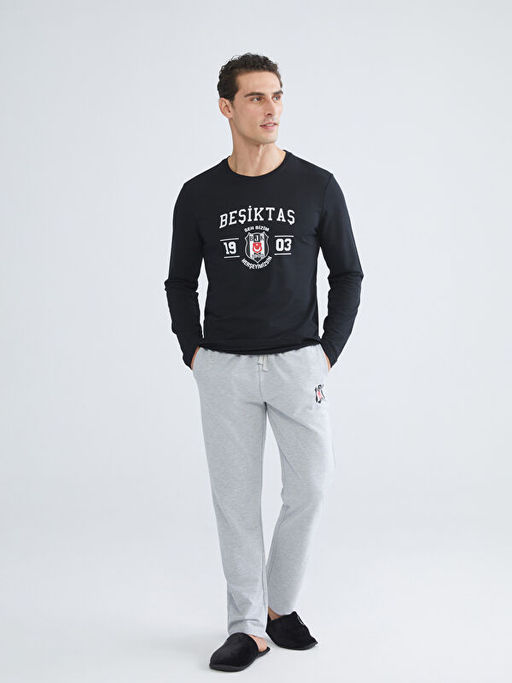 Standart Kal?p Be?ikta? Bask?l? Erkek Pijama Tak?m?