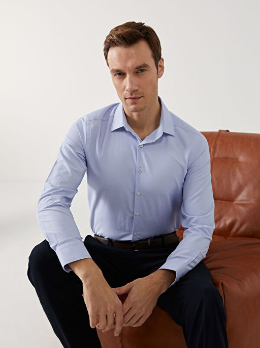 Slim Fit Uzun Kollu ?izgili Poplin Erkek G?mlek