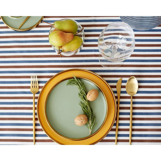 Скатерть Доляна 145х145см, Полоска цвет сине-коричневый, 100% п/э, рогожка, 200 гр/м  фото 6