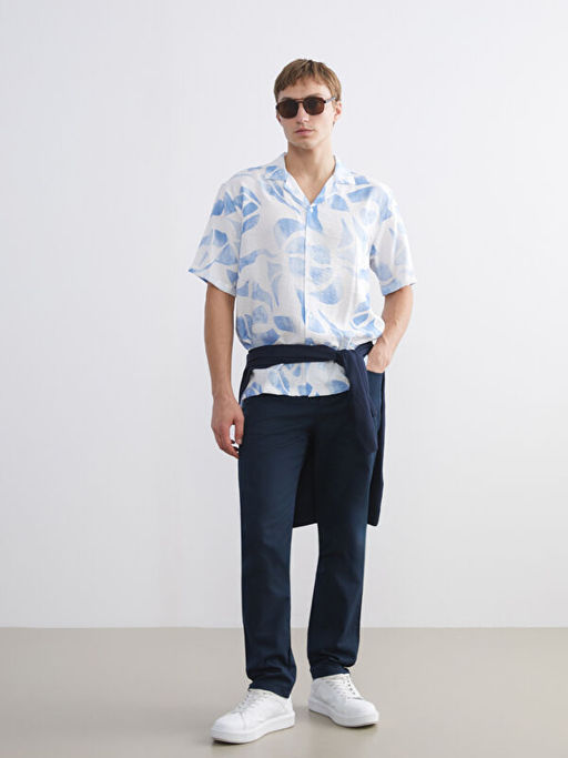 Regular Fit Resort Yaka K?sa Kollu Desenli Erkek G?mlek