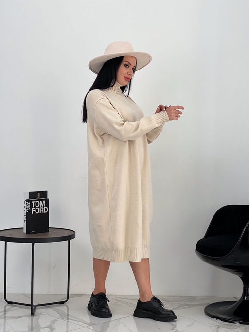 Вязаное платье женское теплое зимнее - Almond фото 8