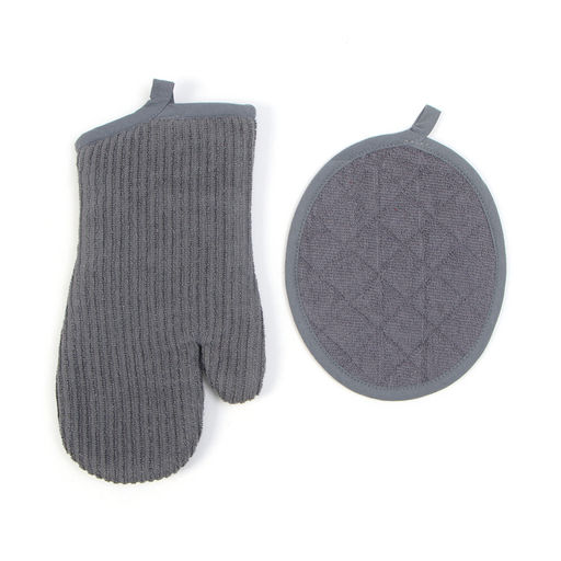 Набор кухонный Этель, цвет серый: варежка 33х17 см, прихватка 24х19 см, хлопок, махра  фото 4
