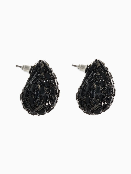 Серьги со стразами «Блеск» капля, цвет чёрный