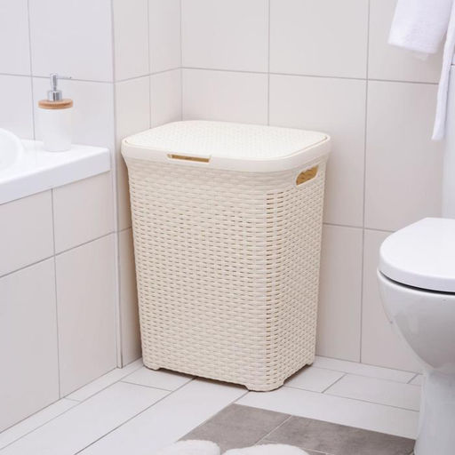 Корзина бельевая, 60 л, 34.6×44.5×56 см, с крышкой, слоновая кость