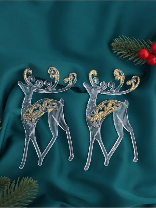 Цена за 2 шт. Ёлочные игрушки 2 шт. Зимнее волшебство. Олень с блеском, 813 см, прозрачно-золотой  фото 6