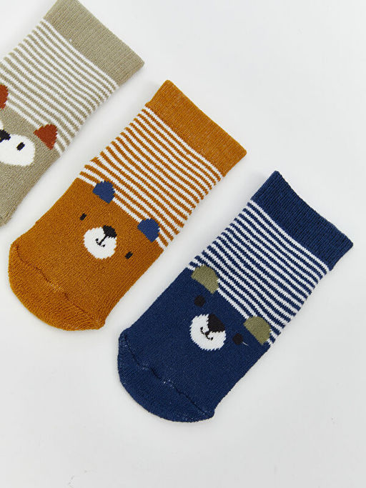 Desenli Erkek Bebek Havlu Soket ?orap 3l?