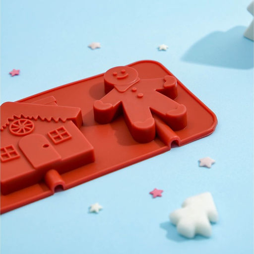 Форма для леденцов новогодняя Доляна Дом для имбирного пряника, силикон, 31?9?1 см, 4 ячейки, с палочками, красная  фото 3