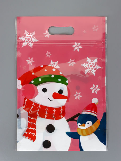 Цена за 50 шт. Пакет подарочный новогодний «Друзья дедушки Мороза», с zip-lock застежкой, МИКС, 15×22 см