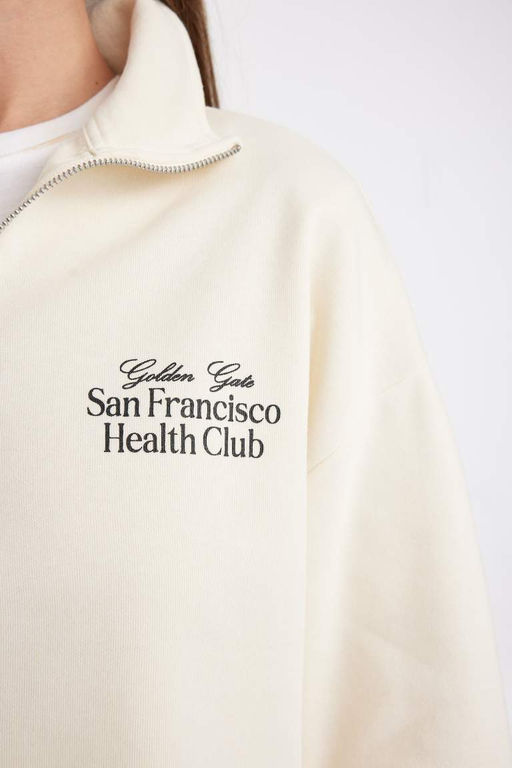 Толстая толстая толстовка с высоким воротником и высоким воротником обычного кроя с принтом и полумолнией - Defacto фото 4