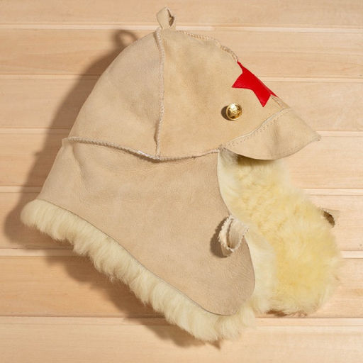 Шапка для бани из овчины Будёновка скорняжный шов, бежевый - Simaland фото 3