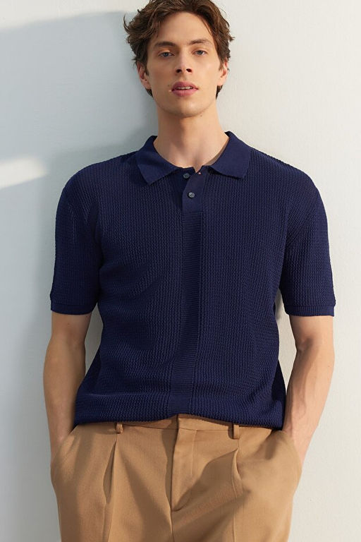 Lacivert Relaxed K_sa Kol Triko Polo Yaka T-shirt TMNSS23PO00025 - Trendyolmilla фото 2