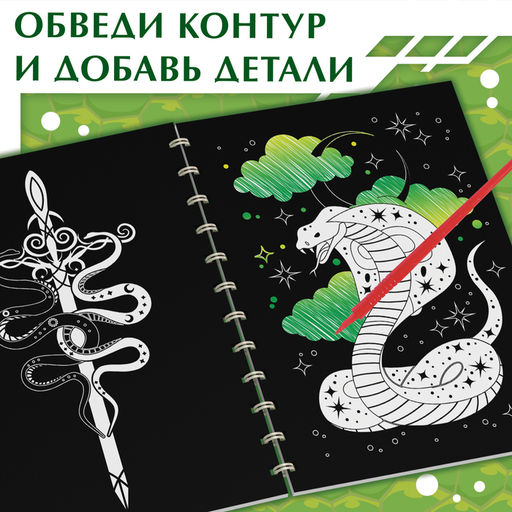 Цена за 6 шт. Гравюра-блокнот детская Змеи, 8 картинок, переливающийся фон, со штихелем - Буква-ленд фото 3