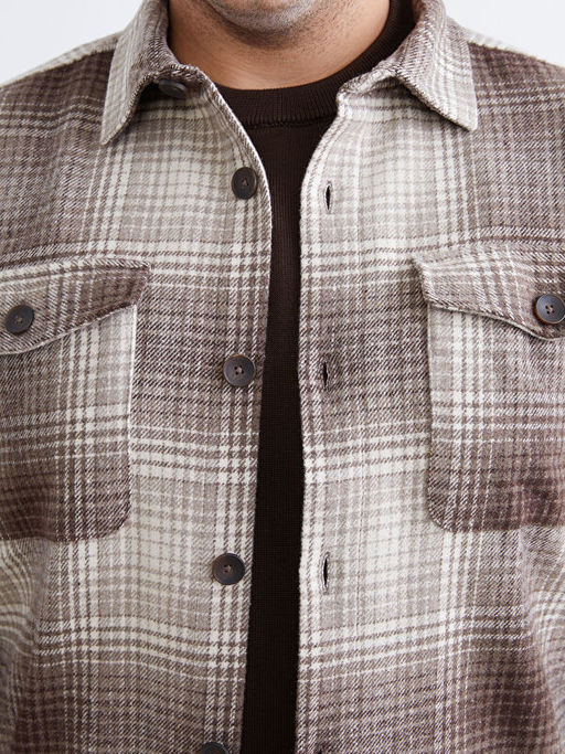 Regular Fit Uzun Kollu Ekose Erkek G?mlek Ceket