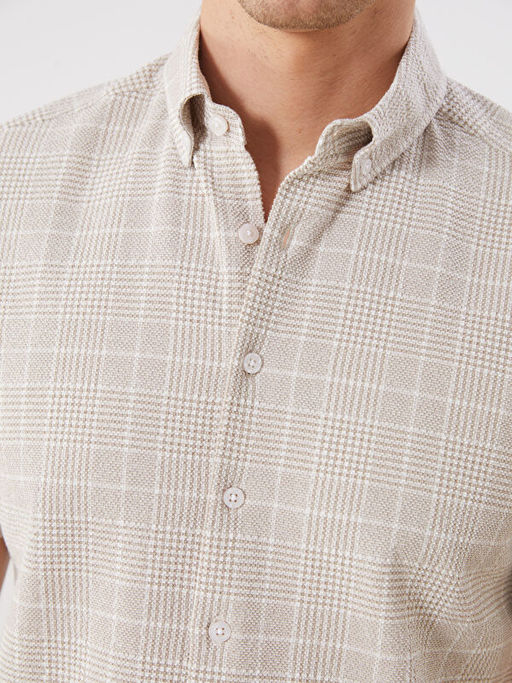 Regular Fit K?sa Kollu Ekose Poplin Erkek G?mlek