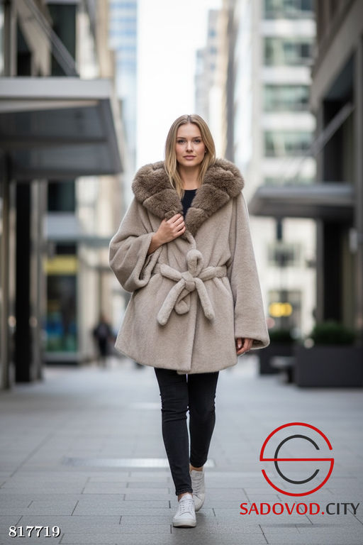 Эко шуба женская с капюшоном