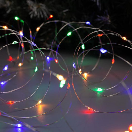 Гирлянда Нить 5 м роса, IP20, серебристая нить, 50 LED, 2 режима, батарейки AAх3 (нет в комплекте), свечение тёплое белое / мульти - Luazon lighting фото 5