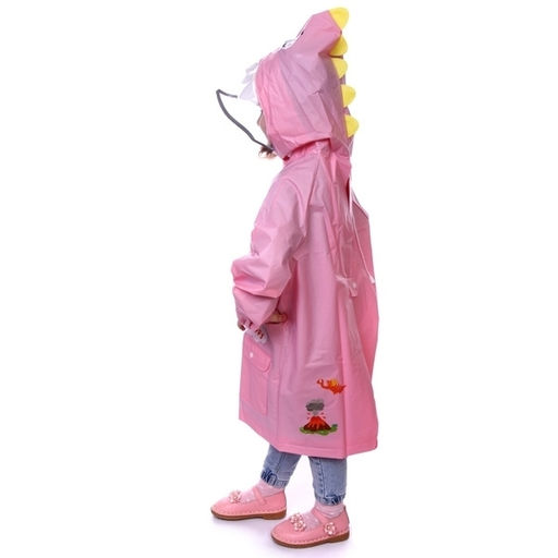 Дождевик-плащ детский "Рокки-Динозаврик" с капюшоном, рукава на резинке, цвет розовый, размер M(64*46см) ДоброСад