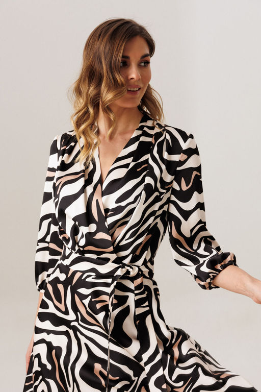 Платье Lars Style 1212 молочный,бежево-черный принт