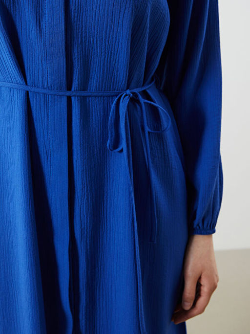 Hakim Yaka Dokulu A Kesim Oversize G?mlek Elbise