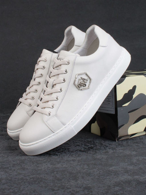 03-P255-2 WHITE Полуботинки спортивные мужские (натуральная кожа)