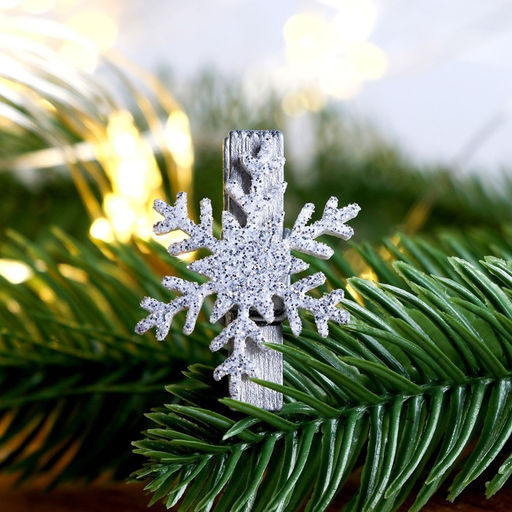 Цена за 2 шт. Прищепки для декора «Снежинки» серебряные, 6 шт.