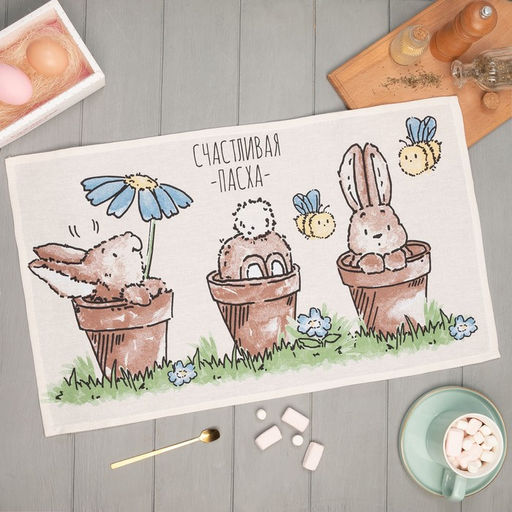 Полотенце Доляна Озорные зайцы 35х60 см, 100% хл, рогожка 164 г/м2  фото 6