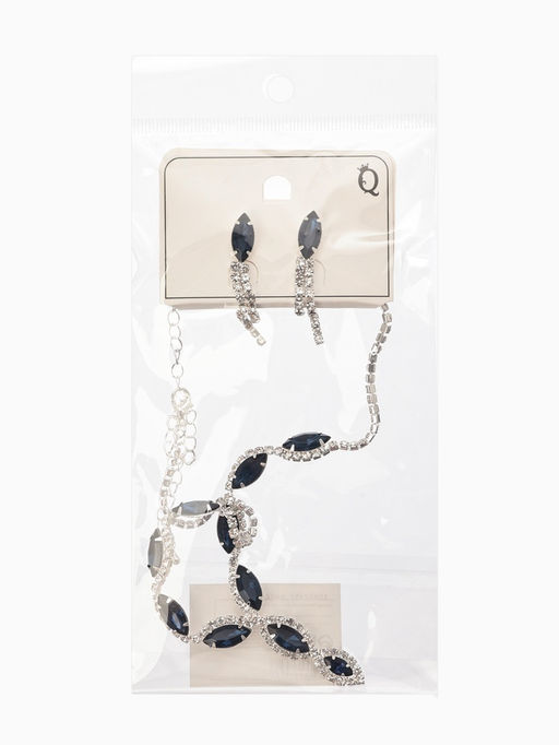 Набор 2 пред-а: серьги, колье "Вечерний шик" лепестки, цвет бело-тёмно-синий в серебре