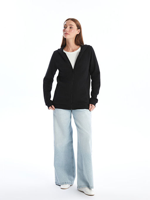 Kap??onlu Kad?n Kal?n Fermuarl? Sweatshirt