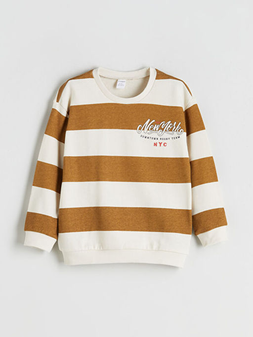 Bisiklet Yaka Bask?l? Erkek ?ocuk Sweatshirt