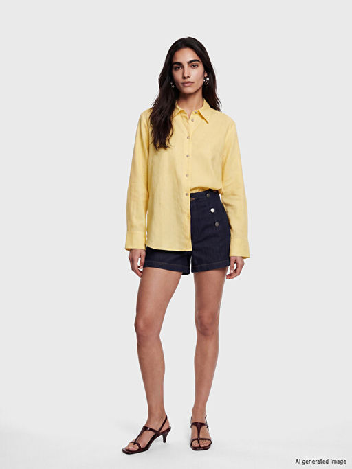 Keten Kar???ml? Oversize Kad?n G?mlek