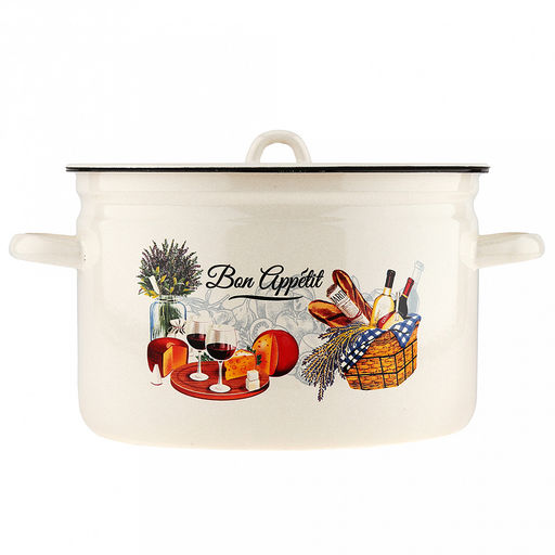 Пикник Кастрюля эмалированная 7л, форма цилиндрическая, металлическая крышка, металлические ручки, жемчужный (Россия) - Домашняя мода фото 2