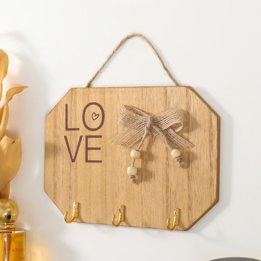 Настенные крючки декоративные Love с сердечком и бантом, дерево, 20?14 см