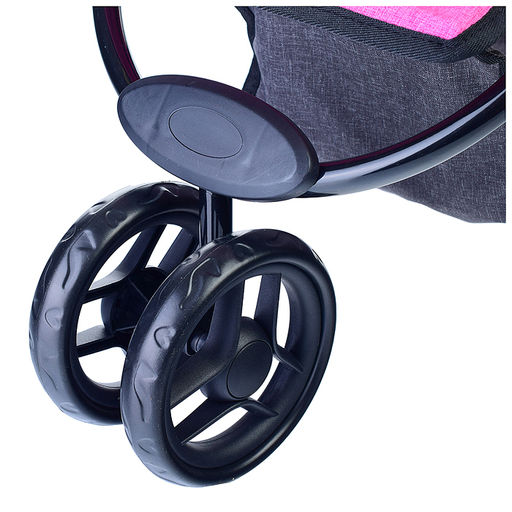 Коляска для кукол, 3-колесная, металлическая, прогулочная, с тентом, с корзиной, цвет ярко-розовый, в пакете