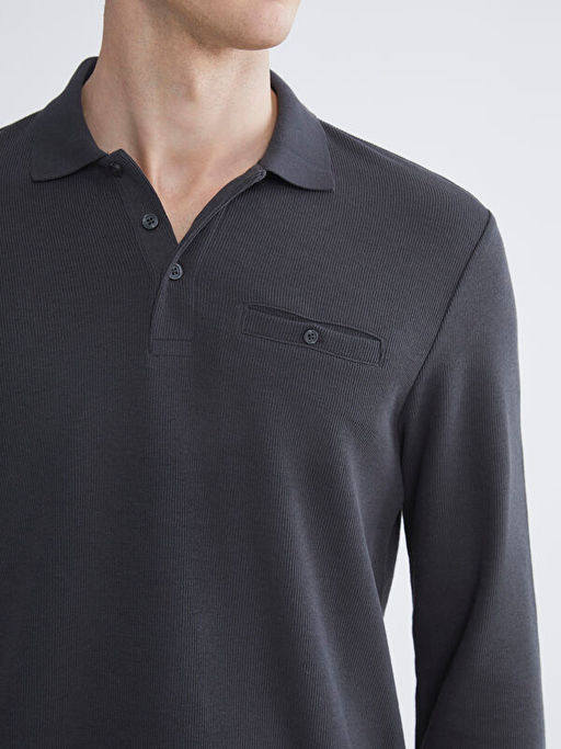 Polo Yaka Uzun Kollu Erkek Sweatshirt