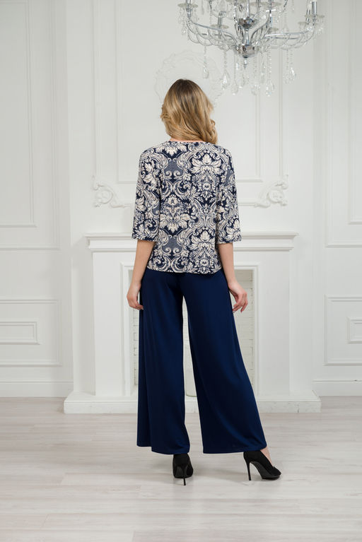 Костюм женский из кофты с рукавом 3/4 и брюк из вискозы Элеонора тёмно синий