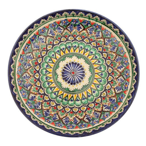 Ляган узбекский Риштанская керамика "Узоры" для плова, 31 см, синий