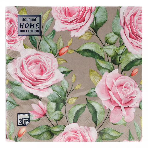 Салфетки бумажные Bouquet Home Collection Classic 33х33см, 3-х слойные, 20 штук в упаковке, 100% целлюлоза, Очаровательные розы (Россия) фото 2