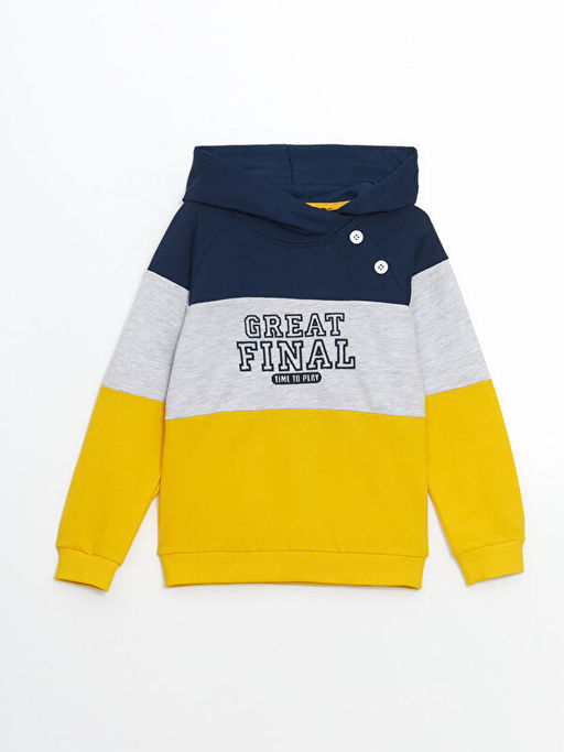 Kap??onlu Bask?l? Erkek ?ocuk Sweatshirt