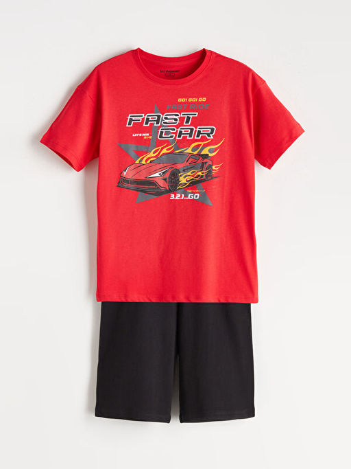 Bisiklet Yaka Erkek ?ocuk ?ortlu Pijama Tak?m?