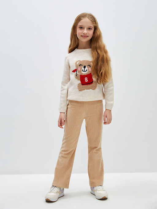 Bisiklet Yaka Desenli Uzun Kollu K?z ?ocuk Triko Kazak - Waikiki фото 3