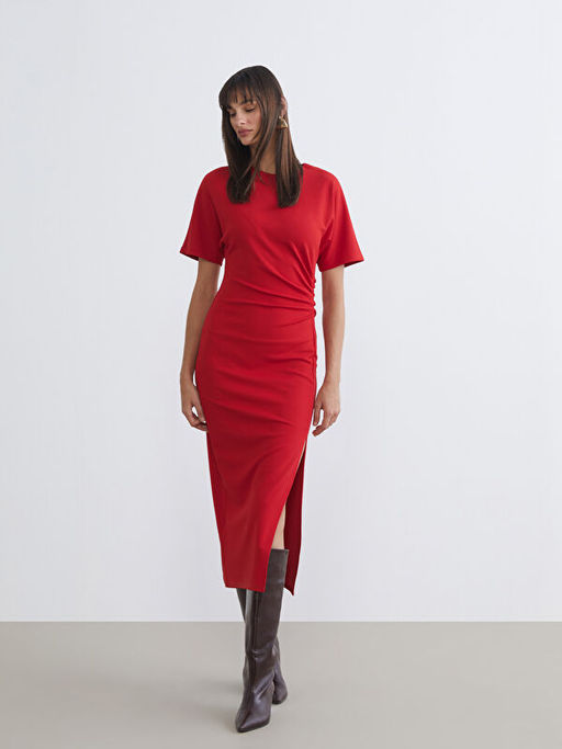 Bisiklet Yaka B?zg?l? Krep Elbise