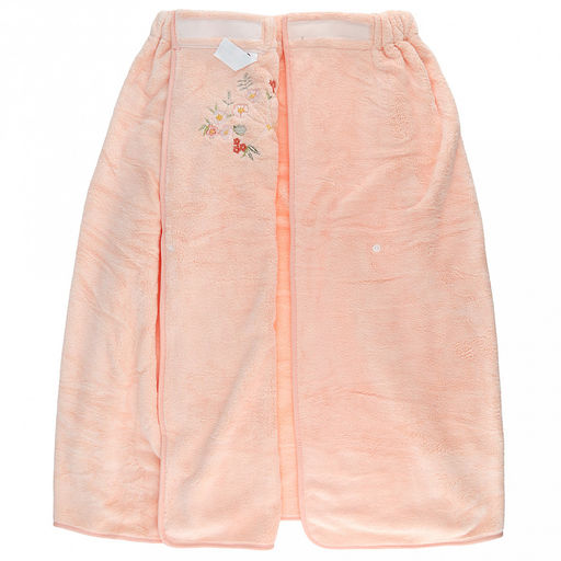 Парео махровое "Свежий букет" 70х175см, хлопок 100%, на резинке с липучкой, на кнопке, с вышивкой; с чалмой на пуговице 68х25см, персиковый (Китай)