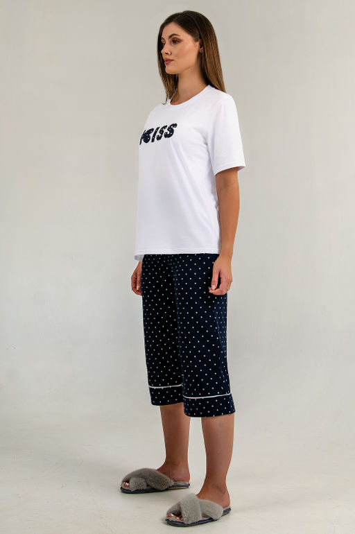 Арт. 9165 Пижама с бриджами 44-50 (4шт) Цвет:верх-белый,низ-темно-синий - Калинка фото 16