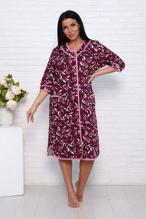 Халат женский на пуговицах с карманами, бордо (958-1) - Плиона фото 4