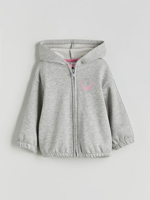Kap??onlu Nak??l? K?z ?ocuk Fermuarl? Sweatshirt