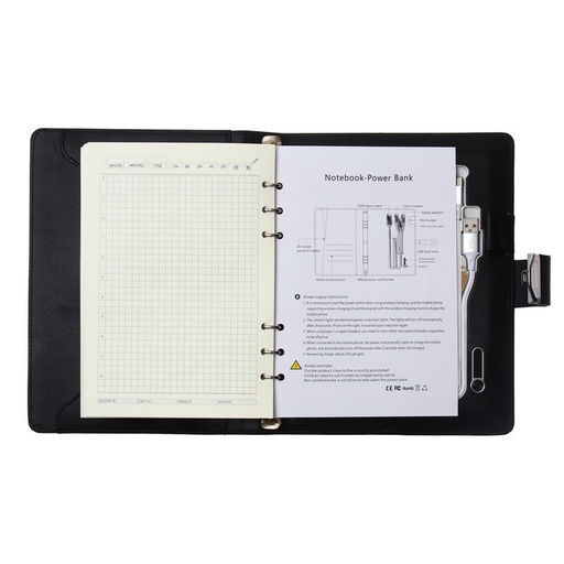 Органайзер на кольцах А5, 140 листов, в клетку, с ручкой, сканером пальца, зарядкой в подарочной коробке, обложка ПВХ, чёрный - Simaland фото 10